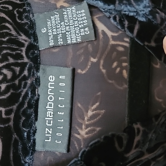 Women's Liz Claiborne Black Rayon Silk Bl end Devore (burnout) Shirt sz 6 - Picture 7 of 7